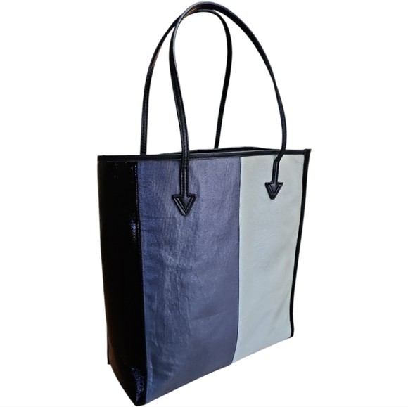 FREE PEOPLE Striped Tote Gray Blue Black - Picture 2 of 8